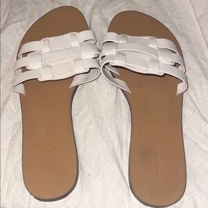 Bershka White Woven Slide Sandals